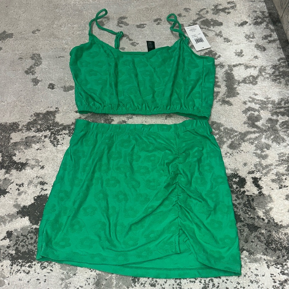 Hurley terry pop cover up in green grass two piece set